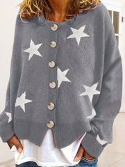 Star Print Button Up Long Sleeve Cardigan