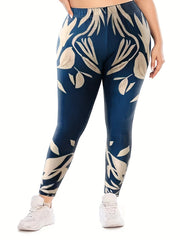 Floral Print Elastic Waist Leggings Medium Stretch