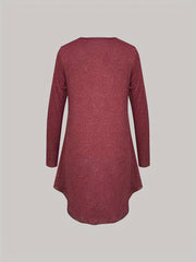 NightDress Crew Neck Long Sleeve Pajama Dress Women's Sleepwear