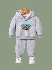 2pcs Truck Print Outfits Girls Hoodies Jogger Pants Set