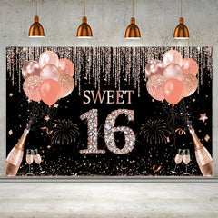 Rose Gold Sweet 16 Backdrop 44in Banner
