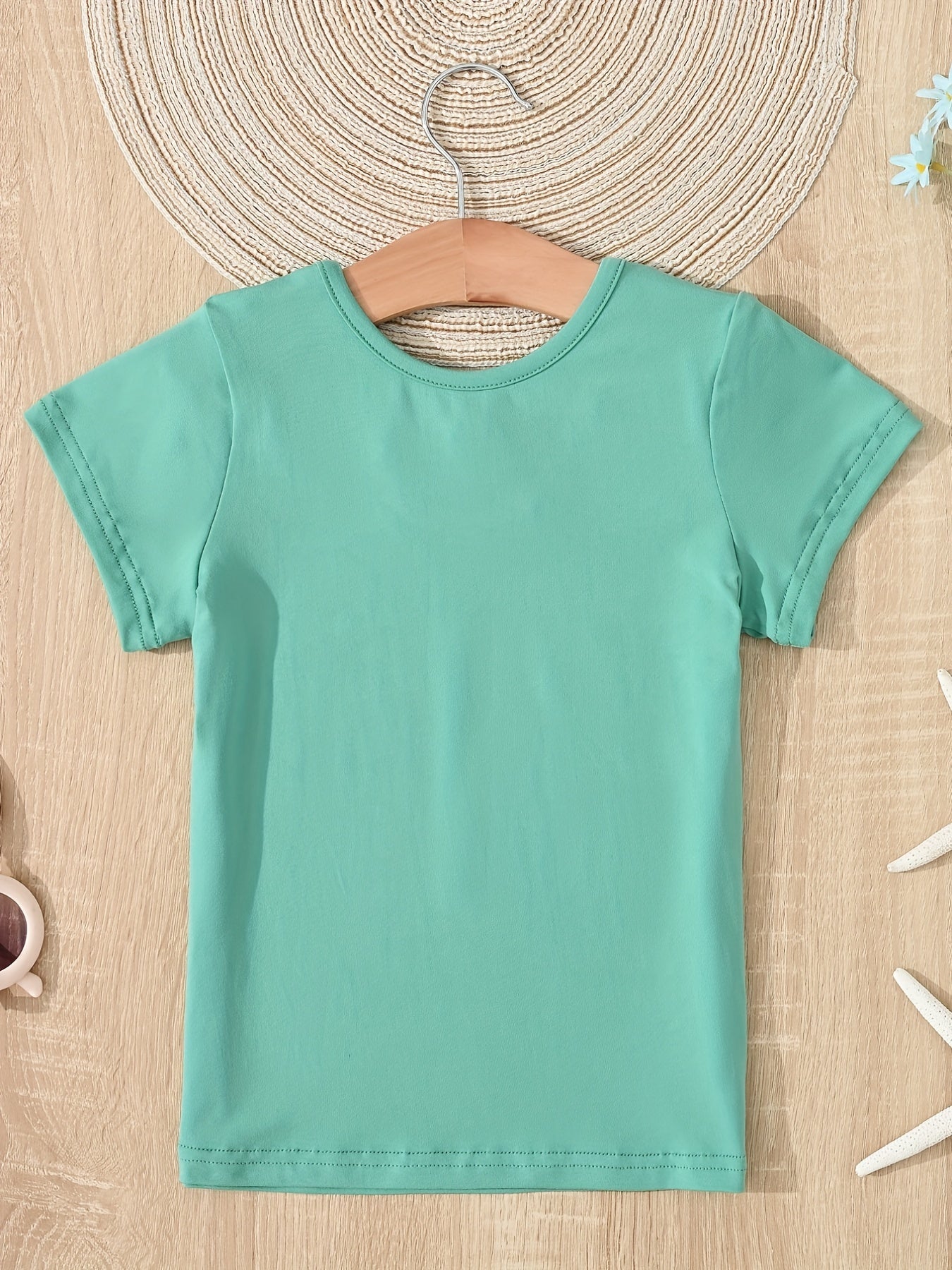 Girls Solid T shirt Casual Mid Stretch Bow Tie Crew Neck Tee Top