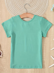 Girls Solid T shirt Casual Mid Stretch Bow Tie Crew Neck Tee Top