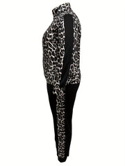 Women's Plus Leopard Print Top & Joggers Set