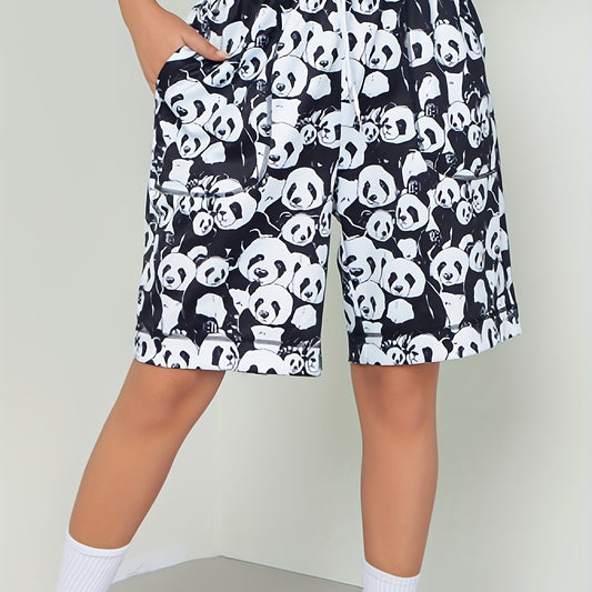 Panda Print Drawstring High Rise Shorts