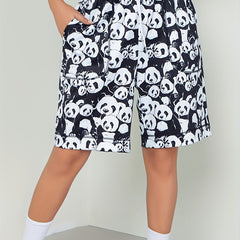Panda Print Drawstring High Rise Shorts
