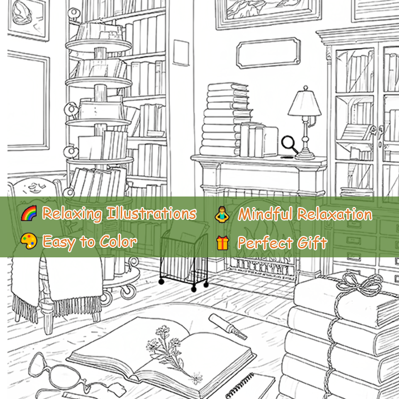 Deluxe Edition Adult Coloring Book Unique Bookshelf & Cozy for Family Friends