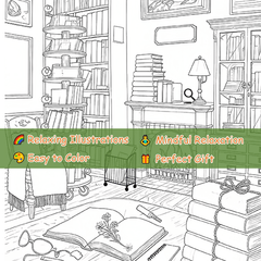 Deluxe Edition Adult Coloring Book Unique Bookshelf & Cozy for Family Friends