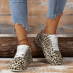 Leopard Print Sneakers Lace Up Sport Shoes Low Top Comfortable