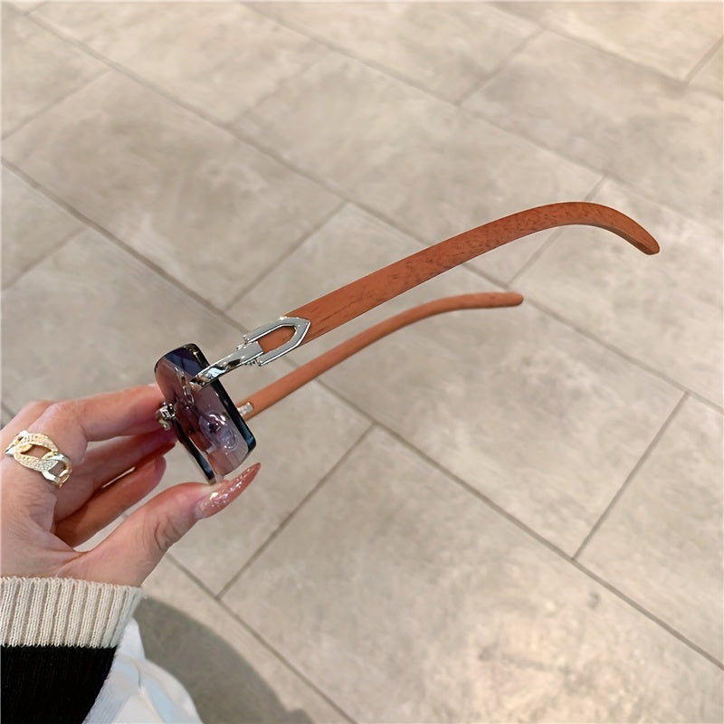 Wooden Pattern Rimless Sunglasses UV400 Outdoor Travel Shades