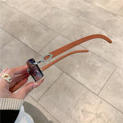Wooden Pattern Rimless Sunglasses UV400 Outdoor Travel Shades