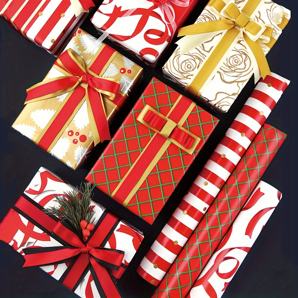 10pcs Christmas Wrapping Paper With Golden Christmas Elements