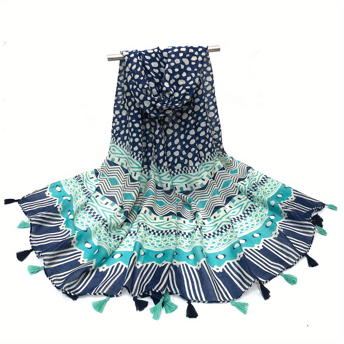 Vintage Geometric Print Scarf Boho Tassel Shawl Windproof Head Wrap