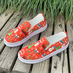 Christmas Style Slip On Canvas Sneakers Lightweight Comfortable Loafers Shoes