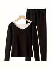 Women's Thermal Underwear Set Long Sleeve Crew Neck Tops & Pants
