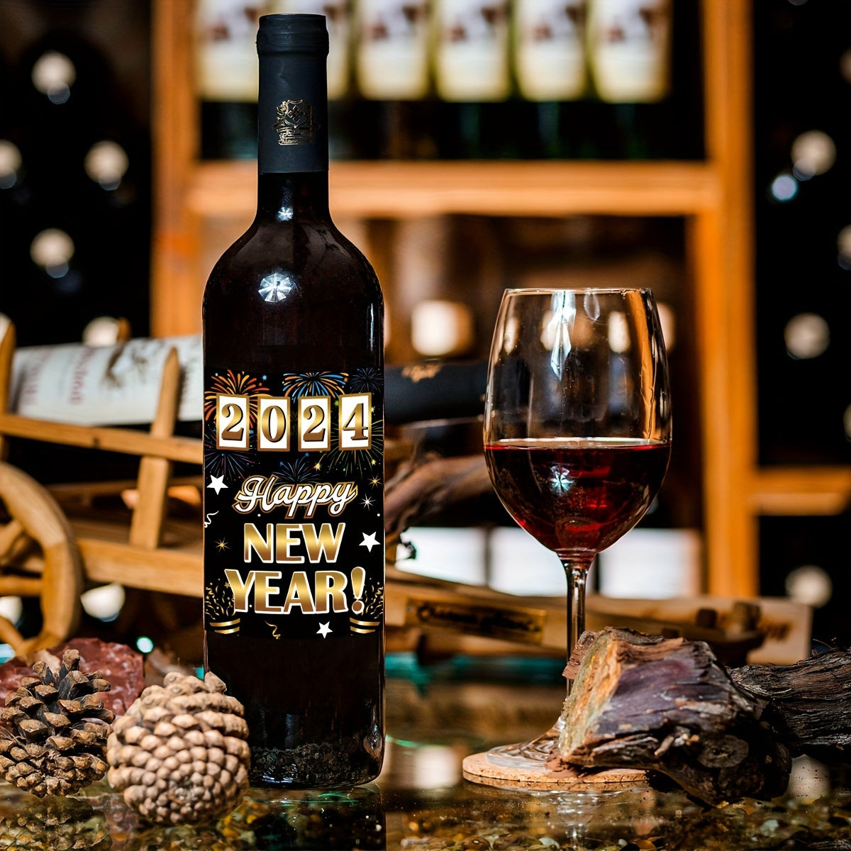8pcs New Year's Party Wine Bottle Stickers Adhesive Decoration