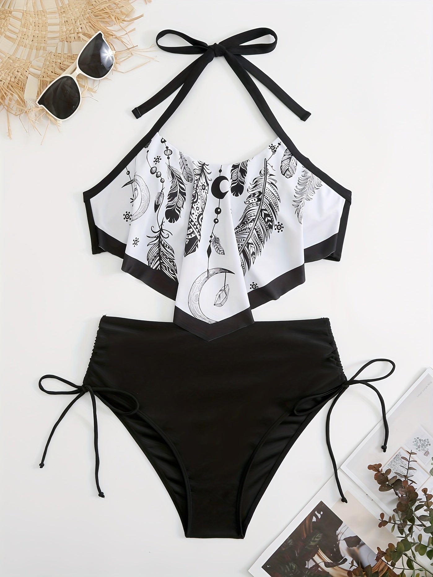 Graphic Print Halter Neck Bikini Set Plus Size Women's Swimsuit