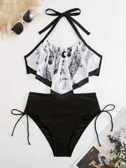 Graphic Print Halter Neck Bikini Set Plus Size Women's Swimsuit