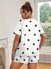 Heart Print Short Sleeve Pajama Set