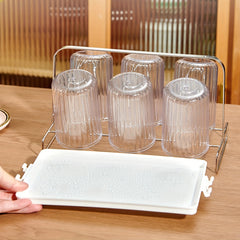 Stainless Steel Drain Cup Holder Large Capacity Coffee Table Tray