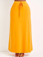 Solid Drawstring Maxi Skirt High Waist Casual Spring Summer Women's Clothing