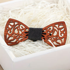 Wooden Bow Tie Vintage Adjustable Strap Bowtie Engraved Natural Wood Neck Tie