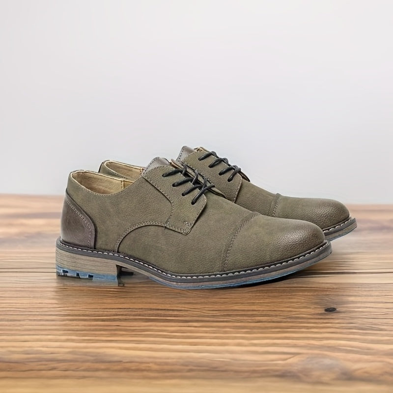 Men's PU Leather Derby Shoes Lace-up Front Business Formal Dress Shoes