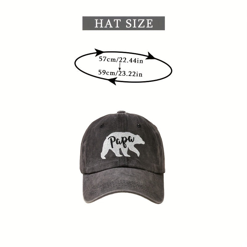Polar Bear PAPA Baseball Cap Classic Embroidery Unisex Washed Distressed Dad Hat