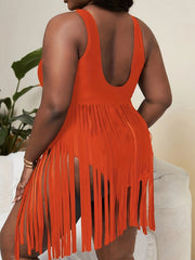 Sexy Swimsuit Women's Plus Fringe Trim Tummy Control Skirted One Piece