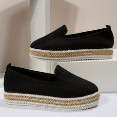 Women's Hemp Rope Loafers Slip On Platform Canvas Shoes