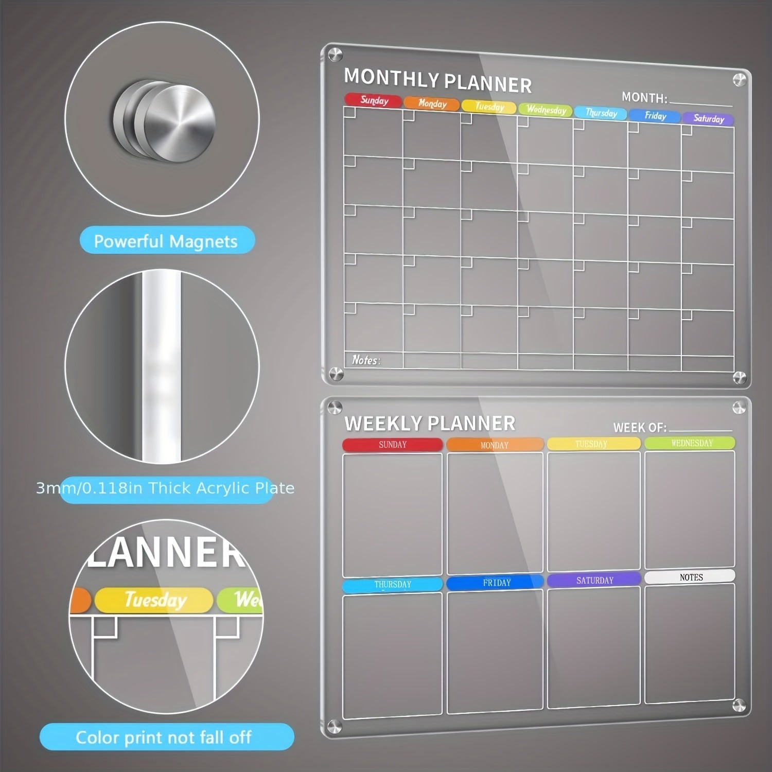 Acrylic Magnetic Refrigerator Calendar Monthly & Weekly