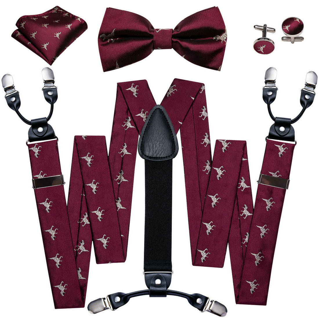 Barry Wang Plaid Cartoon Solid Suspenders Set