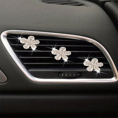 3pcs Car Air Outlet Crystal Flower Inlaid Diamonds