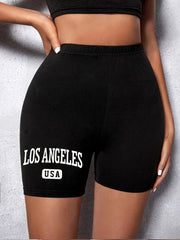 LA Print Biker Shorts High Waist Stretch Skinny Workout Yoga Shorts