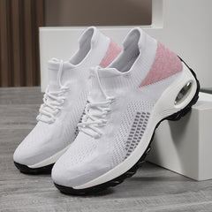 Women's Air Cushion Lace up Knit Socks Sneakers Comfort Platform Walking Shoes