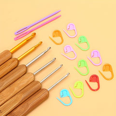 Crochet Hook Kit Bamboo Handle Needles DIY Weave Yarn Sewing