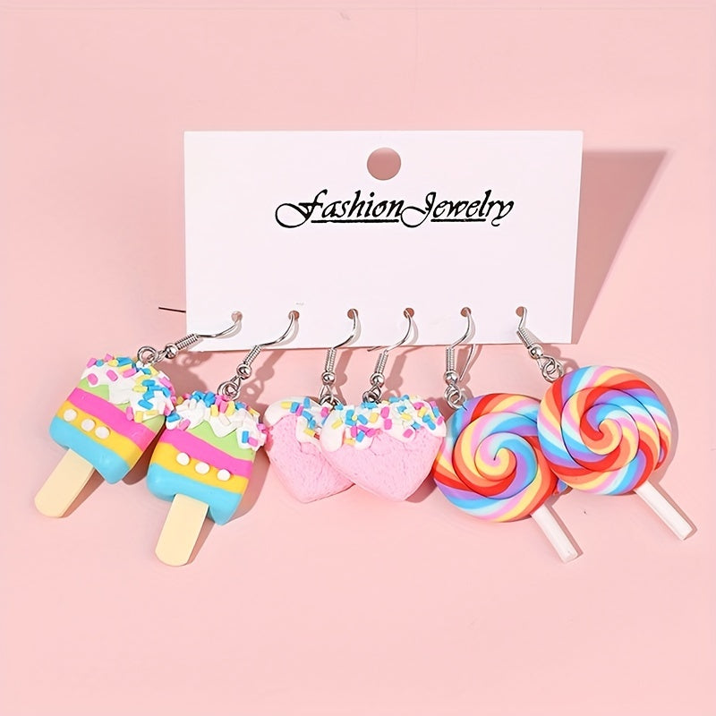 Cartoon Heart Lollipop Earrings for Kids