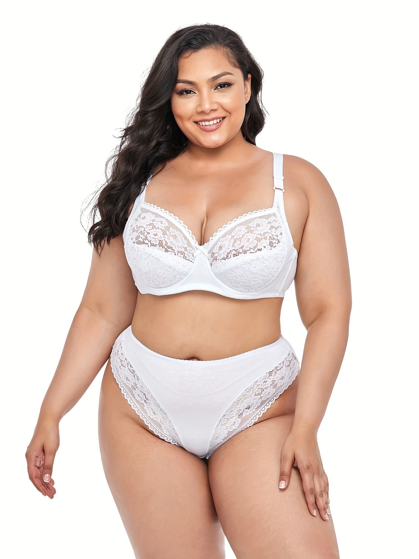 Contrast Lace Bow Bra And Panty Set Plus Size