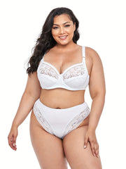 Contrast Lace Bow Bra And Panty Set Plus Size