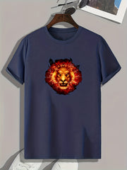 Burning Lion Print Men's Graphic T shirt