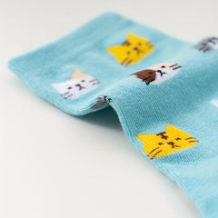 5 Pairs Cat Print Socks - Comfy & Breathable Women's Mid Tube Stockings