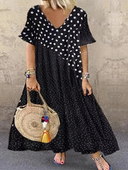 Women's Plus Colorblock Dot Print V Neck Maxi Dress