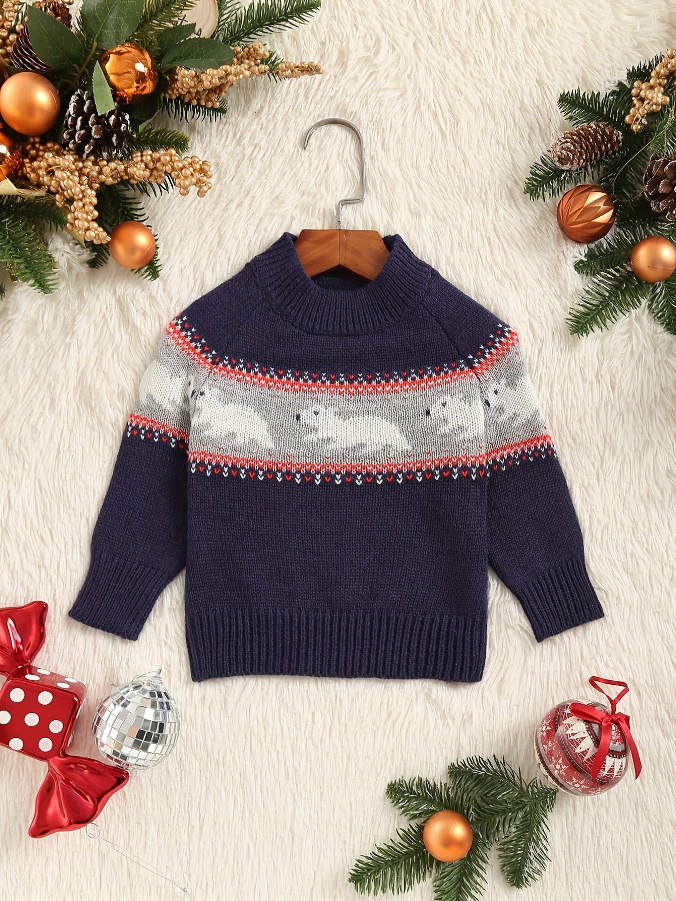 Jacquard Round Neck Knit Pullover Kids Casual Sweater Top
