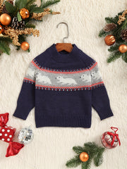 Jacquard Round Neck Knit Pullover Kids Casual Sweater Top