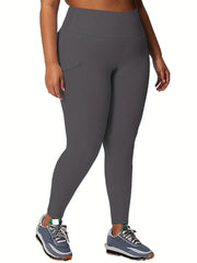 Sporty Plus Size High Rise Stretch Leggings With Pockets