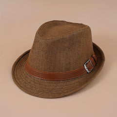 Belt Decor Crochet Fedora Cap Hollow Straw Sun Hat