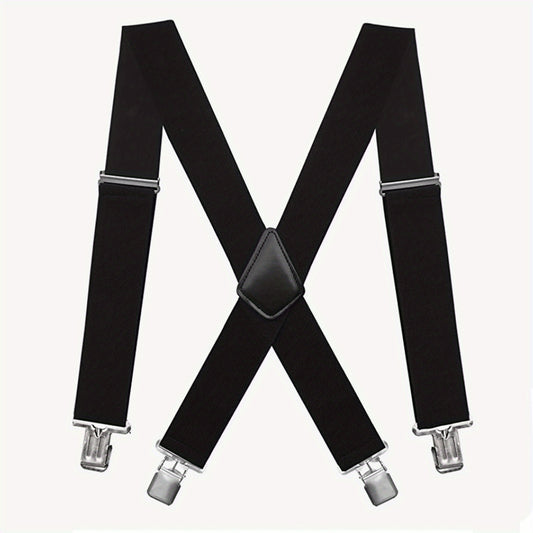 Men's Wide Elastic Adjustable Suspenders 4 Clips
