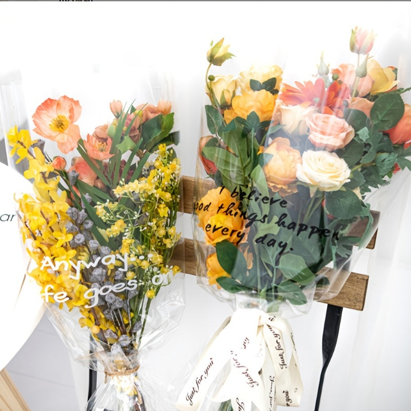 20pcs Transparent Flower Wrapping Paper Waterproof Plastic Roll