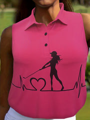 Women's Graphic Print Polo Neck Stretch Vest Top