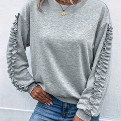 Solid Pleated Sweatshirt Long Sleeve Women's Casual Top